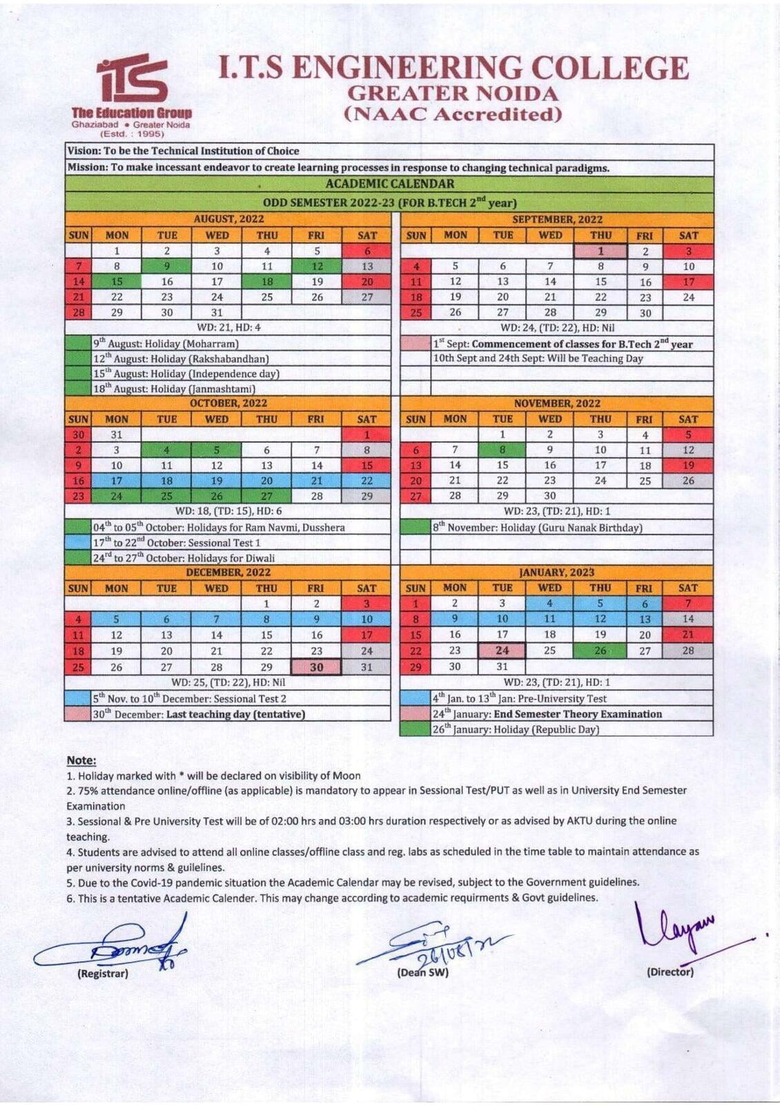 Btech Syllabus and Academic Calendar ITS Engineering College